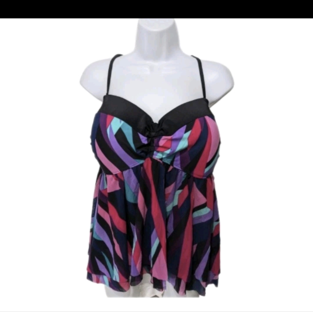 NWT Tropical Escape Mesh Flyaway Tankini Swim Top 16 #2175